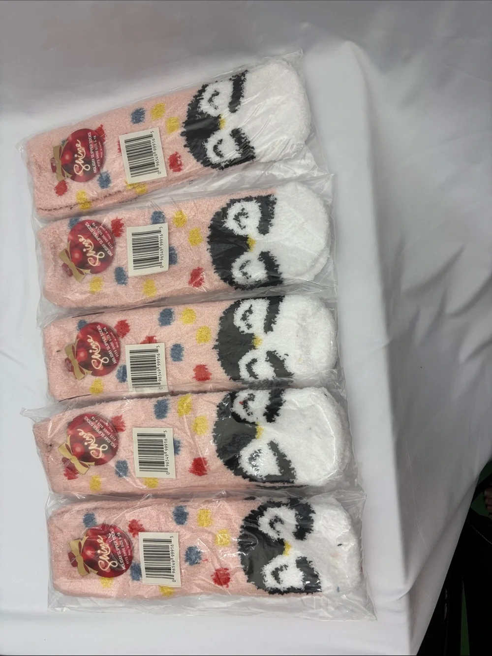 Cozy Penguin Fuzzy Crew Socks - Pink